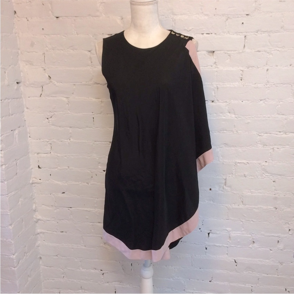 Ted Baker draped bolty dress asymmetric sleeveless black & pink size 4 US